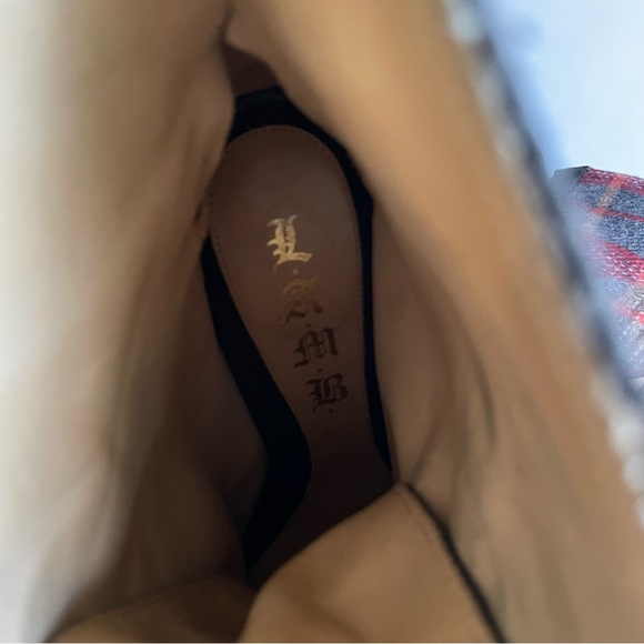 L.A.M.B. Stilleto booties heels plaid lamb sz 9 women’s red gray euc laceup heel - Picture 9 of 10